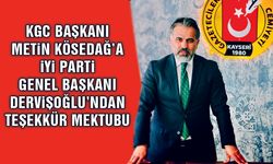 KGC Başkanı Kösedağ'a Dervişoğlu'ndan Teşekkür Mektubu