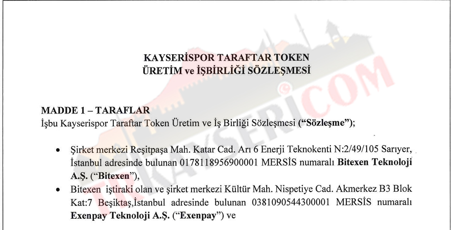 Kayserispor Token Anlaşması