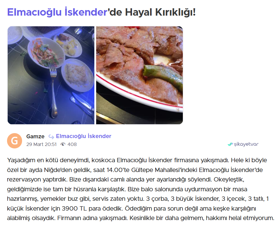 Elmacıoğlu Iskender Kayseri Şikayet 3